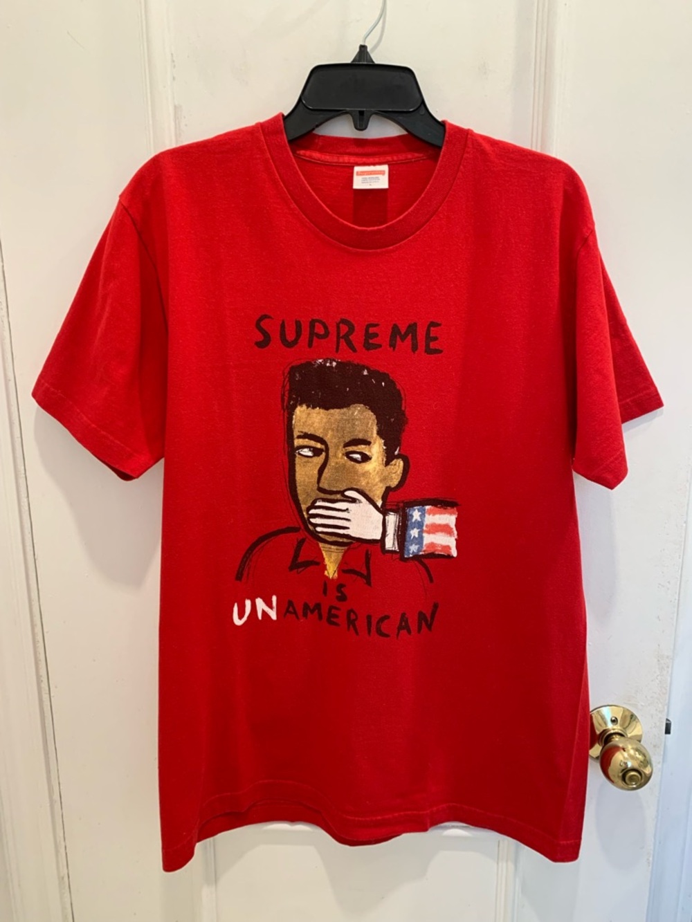 Supreme Unamerican Censorship Red Tee. Size Large
